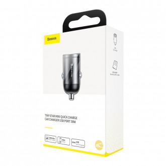 Baseus Tiny Star mini chytrá USB nabíječka do auta 30W Quick Charge 3.0 šedá (VCHX-A0G)