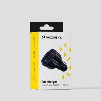 Wozinsky USB x2 a USB C nabíječka do auta černá (WCC-01)