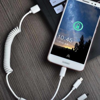 [RETURNED ITEM] Dudao car kit charger 2x USB 2.4A + cable USB 3in1 Lightning / Type C / micro USB cable white (R7 white)