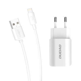 Dudao EU nabíječka 2x USB 5V/2,4A + Lightning bílý kabel (A2EU + Lightning bílý)