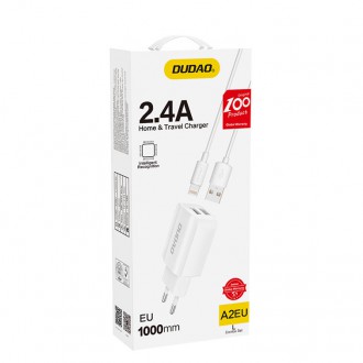 Dudao EU nabíječka 2x USB 5V/2,4A + Lightning bílý kabel (A2EU + Lightning bílý)
