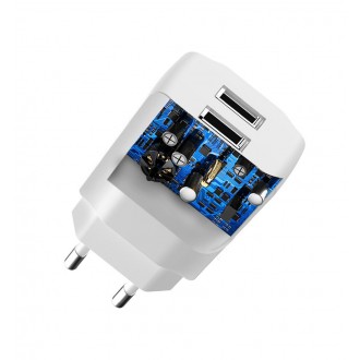 Dudao EU nabíječka 2x USB 5V/2,4A + Lightning bílý kabel (A2EU + Lightning bílý)