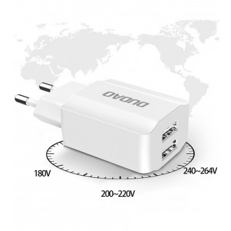 Dudao EU nabíječka 2x USB 5V/2,4A + Lightning bílý kabel (A2EU + Lightning bílý)