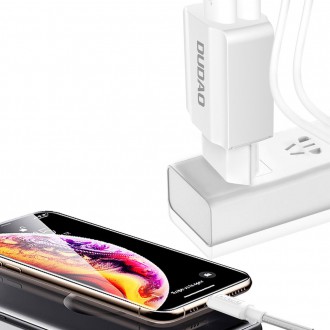Dudao EU nabíječka 2x USB 5V/2,4A + Lightning bílý kabel (A2EU + Lightning bílý)