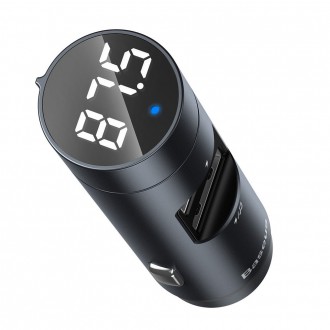 Baseus Energy Column FM vysílač Bluetooth 5.0 nabíječka do auta 2x USB 3.1A QC3.0 šedá (CCNLZ-0G)