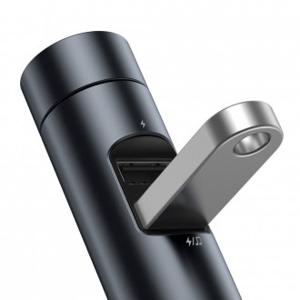 Baseus Energy Column FM vysílač Bluetooth 5.0 nabíječka do auta 2x USB 3.1A QC3.0 šedá (CCNLZ-0G)
