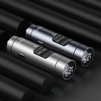 Baseus Energy Column FM vysílač Bluetooth 5.0 nabíječka do auta 2x USB 3.1A QC3.0 šedá (CCNLZ-0G)