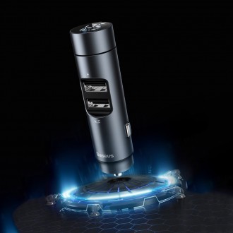 Baseus Energy Column FM vysílač Bluetooth 5.0 nabíječka do auta 2x USB 3.1A QC3.0 šedá (CCNLZ-0G)