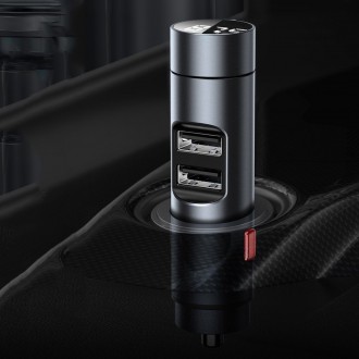 Baseus Energy Column FM vysílač Bluetooth 5.0 nabíječka do auta 2x USB 3.1A QC3.0 šedá (CCNLZ-0G)