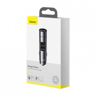 Baseus Energy Column FM vysílač Bluetooth 5.0 nabíječka do auta 2x USB 3.1A QC3.0 šedá (CCNLZ-0G)