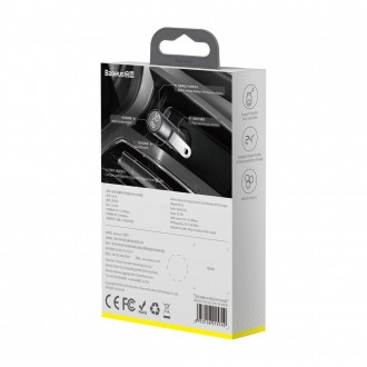 Baseus Energy Column FM vysílač Bluetooth 5.0 nabíječka do auta 2x USB 3.1A QC3.0 šedá (CCNLZ-0G)