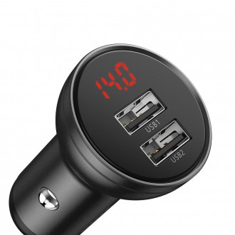 Baseus 2x USB 4.8A 24W nabíječka do auta s LCD + 3v1 kabel USB - USB Type C / micro USB / Lightning 1,2 m černá (TZCCBX-0G)