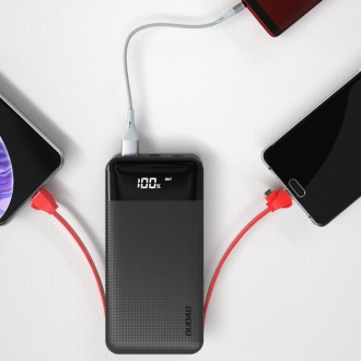 Dudao 2x USB power banka 10000mAh 2A vestavěný kabel 3v1 Lightning / USB Type C / micro USB 3A černá (K1A černá)