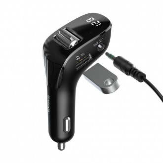 Baseus F40 FM audio vysílač Bluetooth AUX port nabíječka do auta 2x USB 15W 2A černá (CCF40-01)