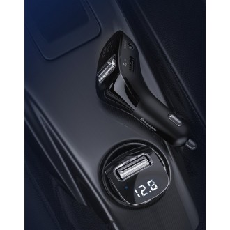 Baseus F40 FM audio vysílač Bluetooth AUX port nabíječka do auta 2x USB 15W 2A černá (CCF40-01)