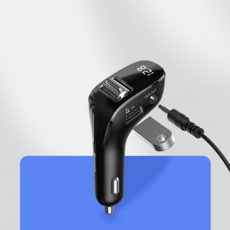 Baseus F40 FM audio vysílač Bluetooth AUX port nabíječka do auta 2x USB 15W 2A černá (CCF40-01)