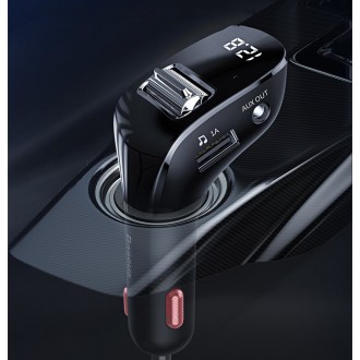 Baseus F40 FM audio vysílač Bluetooth AUX port nabíječka do auta 2x USB 15W 2A černá (CCF40-01)