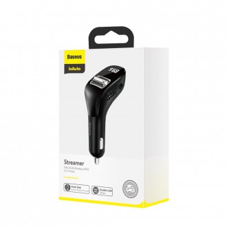 Baseus F40 FM audio vysílač Bluetooth AUX port nabíječka do auta 2x USB 15W 2A černá (CCF40-01)