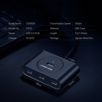 Ugreen HUB splitter 4x USB 3.2 Gen 1 (0.5 m cable) black (20290)