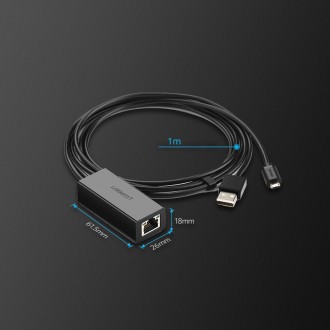 Ugreen externí síťová karta micro USB 100Mbps pro Chromecast 1m černá