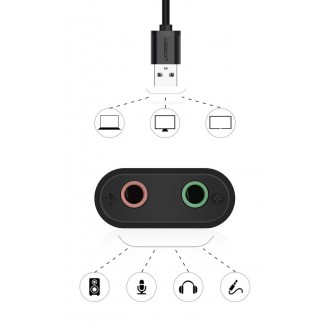 [ON RETURN] Ugreen external sound card music adapter USB - 3.5 mm mini jack 15cm black (30724)