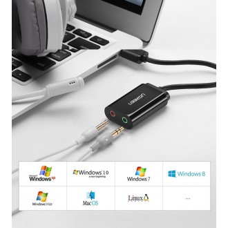 [ON RETURN] Ugreen external sound card music adapter USB - 3.5 mm mini jack 15cm black (30724)