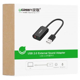 [ON RETURN] Ugreen external sound card music adapter USB - 3.5 mm mini jack 15cm black (30724)