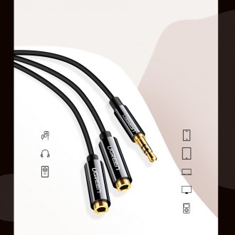Ugreen cable 3.5 mm headphone splitter mini jack AUX 25cm black (20816)