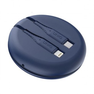 UNIQ kabel MFI Halo USB-C-Lightning 18W nylonowy zwijany 1.2m niebieski/marine blue