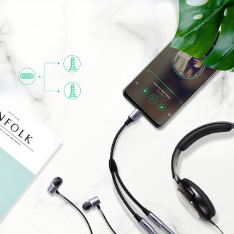 Ugreen cable headphone splitter USB Type C - 2x 3.5 mm mini jack AUX 20cm gray (30732)