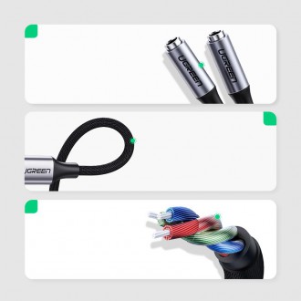 Ugreen cable headphone splitter USB Type C - 2x 3.5 mm mini jack AUX 20cm gray (30732)