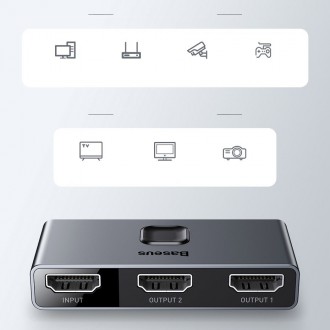 [RETURNED ITEM] Baseus bidirectional HDMI - 2x HDMI splitter switcher 4K / 30 Hz gray (CAHUB-BC0G)