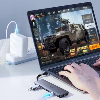 Ugreen 5in1 multi-functional HUB USB Type C - HDMI / 3x USB 3.2 Gen 1 (5 Gbps) / USB Type C Power Delivery 100 W 20 V 5 A gray (70408 CM285)