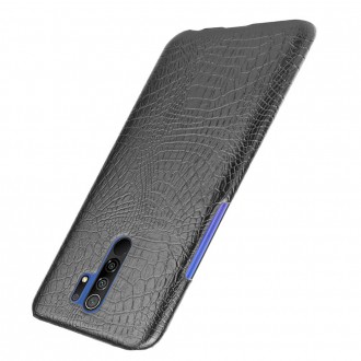 Krokodýl PU kožený zadní kryt na telefon Xiaomi Redmi 9 černý