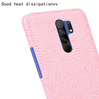 Krokodýl PU kožený zadní kryt na telefon Xiaomi Redmi 9 růžový