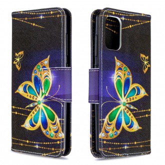 PU kožené knížkové pouzdro pro Samsung Galaxy A41 -  Gold Butterfly