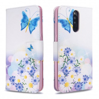 PU kožené knížkové pouzdro pro Xiaomi Redmi 8 - Butterflies and Flowers