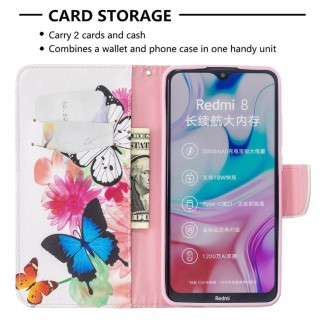 PU kožené knížkové pouzdro pro Xiaomi Redmi 8 - Colorful Butterflies