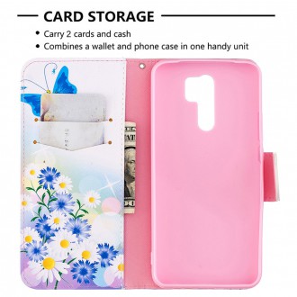 PU kožené knížkové pouzdro pro Xiaomi Redmi 9 - Butterfly and Flowers