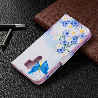 PU kožené knížkové pouzdro pro Xiaomi Redmi 9 - Butterfly and Flowers