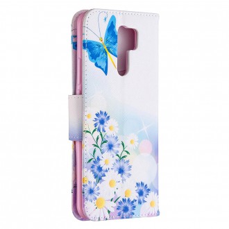 PU kožené knížkové pouzdro pro Xiaomi Redmi 9 - Butterfly and Flowers