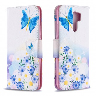 PU kožené knížkové pouzdro pro Xiaomi Redmi 9 - Butterfly and Flowers