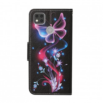 PU kožené knížkové pouzdro pro Xiaomi Redmi 9C - Butterfly and Flower