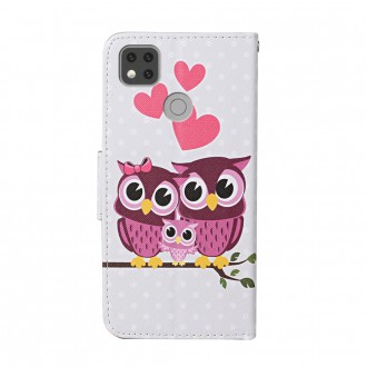 PU kožené knížkové pouzdro pro Xiaomi Redmi 9C - Owls and Hearts